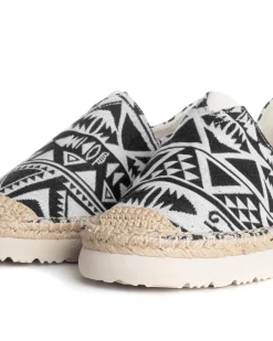 Espadrillas Scarpe Uomo Unisex Tela Estive Mare Fantasia Etnica Azteca Cotone Comode Leggere Nero GIOSAL-S1246A