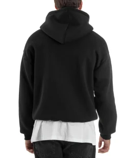 Felpa Boxy Fit Cappuccio E Zip Basic Felpata Nero F3061A