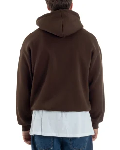 Felpa Boxy Fit Cappuccio E Zip Basic Felpata Marrone F3064A