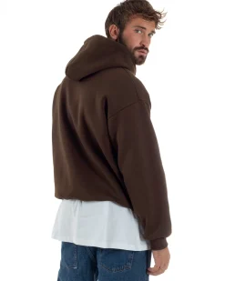 Felpa Boxy Fit Cappuccio E Zip Basic Felpata Marrone F3064A