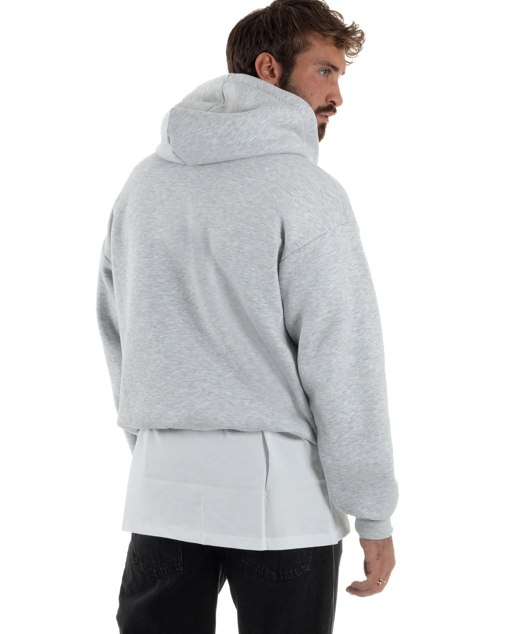 Felpa Boxy Fit Cappuccio E Zip Basic Felpata Grigio Chiaro F3059A