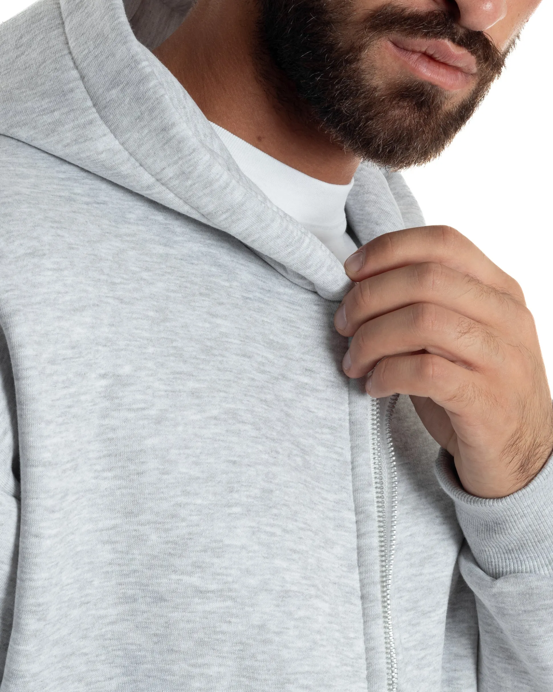 Felpa Boxy Fit Cappuccio E Zip Basic Felpata Grigio Chiaro F3059A