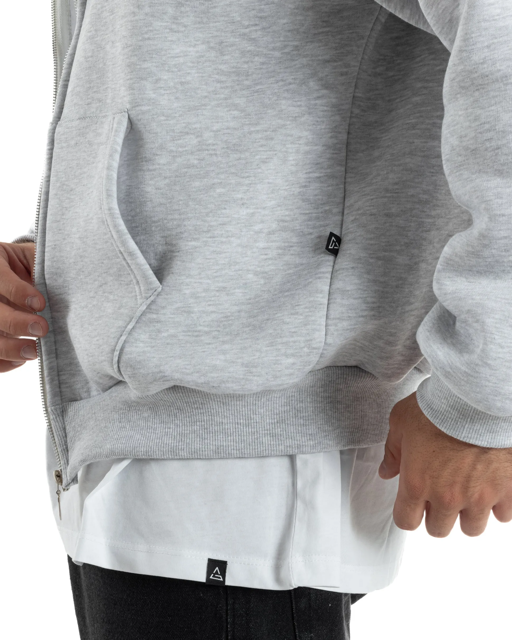 Felpa Boxy Fit Cappuccio E Zip Basic Felpata Grigio Chiaro F3059A
