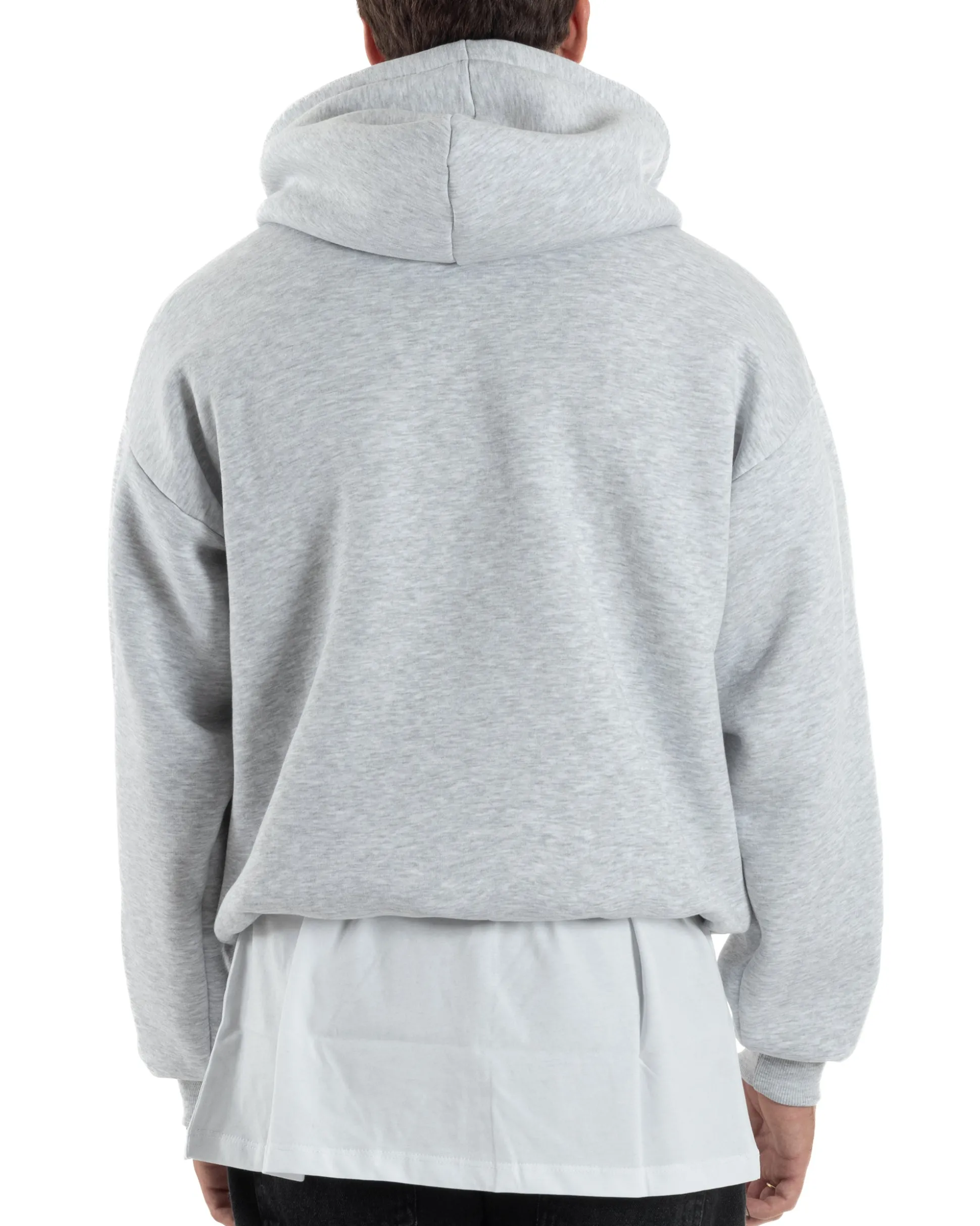 Felpa Boxy Fit Cappuccio E Zip Basic Felpata Grigio Chiaro F3059A
