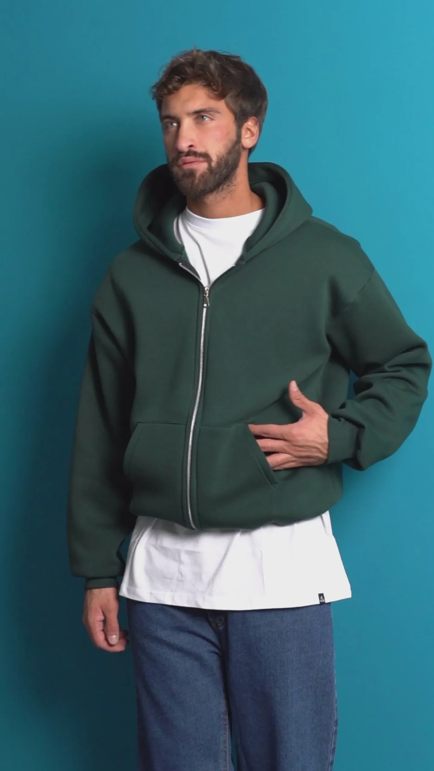 Felpa Boxy Fit Cappuccio E Zip Basic Felpata Piombo F3060A