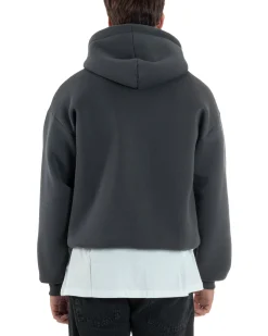 Felpa Boxy Fit Cappuccio E Zip Basic Felpata Piombo F3060A