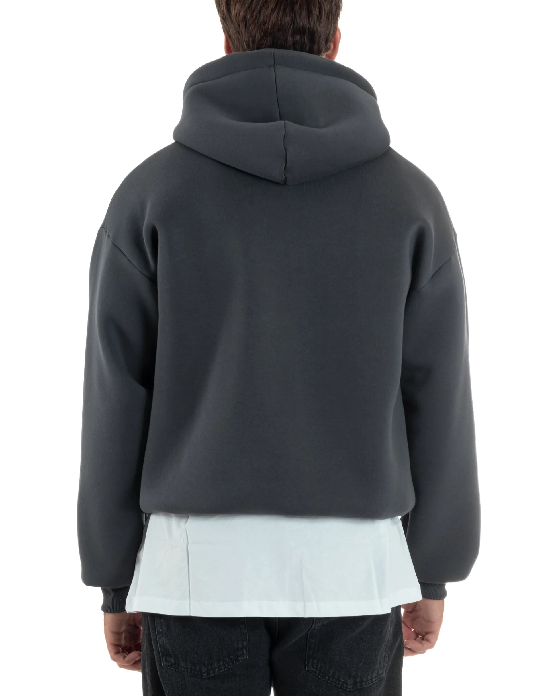 Felpa Boxy Fit Cappuccio E Zip Basic Felpata Piombo F3060A