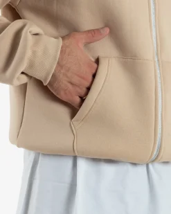 Felpa Boxy Fit Cappuccio E Zip Basic Felpata Beige F3062A