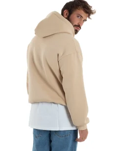 Felpa Boxy Fit Cappuccio E Zip Basic Felpata Beige F3062A