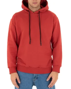 Felpa Con Cappuccio Uomo Basic Tinta Unita Mattone Comoda Relaxed Fit Garzata Leggera GIOSAL-F2864A