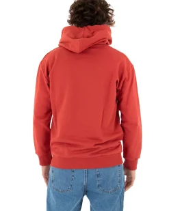 Felpa Con Cappuccio Uomo Basic Tinta Unita Mattone Comoda Relaxed Fit Garzata Leggera GIOSAL-F2864A