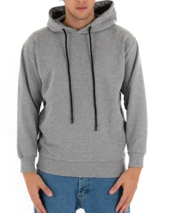 Felpa Con Cappuccio Uomo Basic Tinta Unita Grigio Comoda Relaxed Fit Garzata Leggera GIOSAL-F2867A