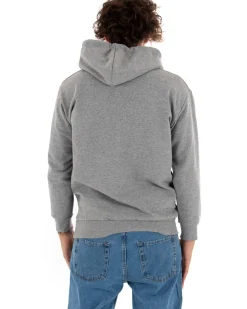 Felpa Con Cappuccio Uomo Basic Tinta Unita Grigio Comoda Relaxed Fit Garzata Leggera GIOSAL-F2867A