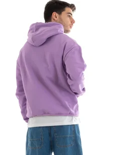 Felpa Con Cappuccio Uomo Basic Tinta Unita Glicine Comoda Relaxed Fit Cotone GIOSAL-F2979A