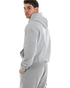 Felpa Con Cappuccio Uomo Basic Tinta Unita Grigio Comoda Relaxed Fit Cotone GIOSAL-F2981A