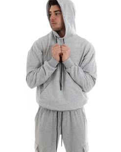 Felpa Con Cappuccio Uomo Basic Tinta Unita Grigio Comoda Relaxed Fit Cotone GIOSAL-F2981A