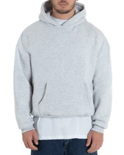 Felpa con cappuccio uomo boxy fit basic felpata comoda grigio chiaro GIOSAL-F2991A