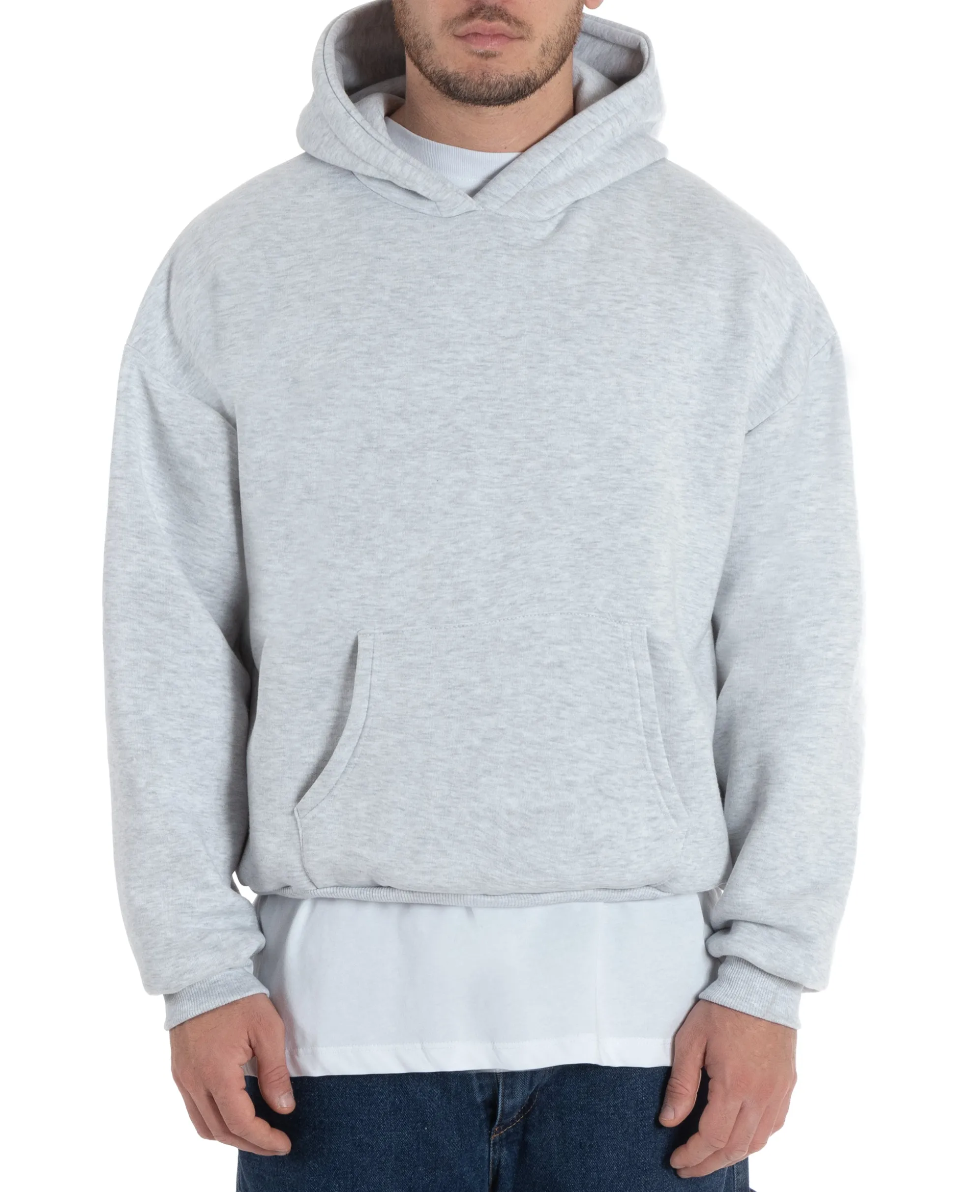 Felpa con cappuccio uomo boxy fit basic felpata comoda grigio chiaro GIOSAL-F2991A