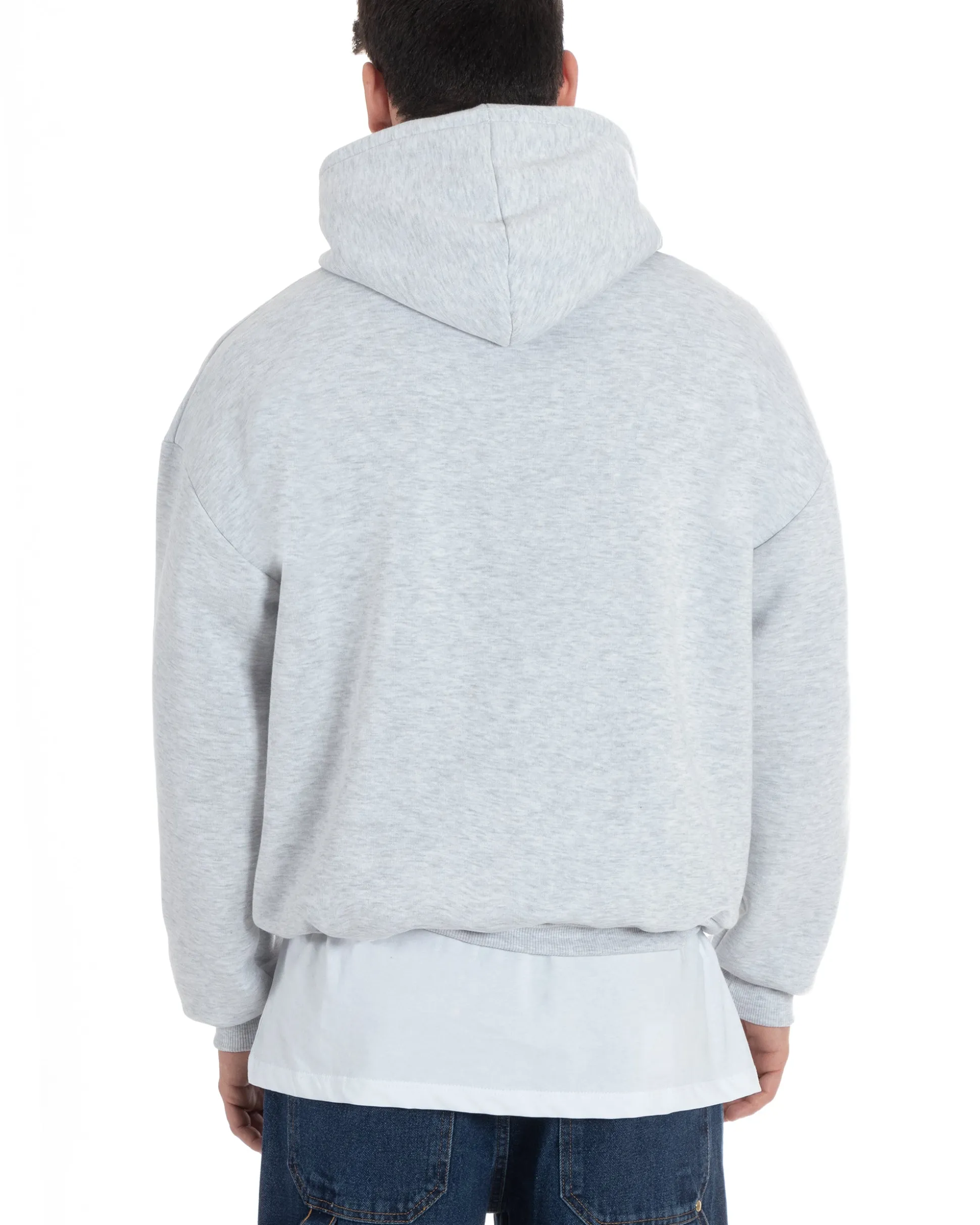 Felpa con cappuccio uomo boxy fit basic felpata comoda grigio chiaro GIOSAL-F2991A