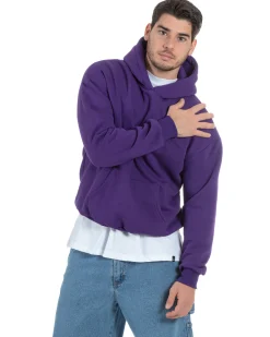 Felpa Con Cappuccio Uomo Boxy Fit Basic Felpata Comoda Viola F2997A