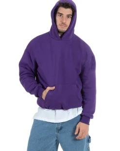 Felpa Con Cappuccio Uomo Boxy Fit Basic Felpata Comoda Viola F2997A
