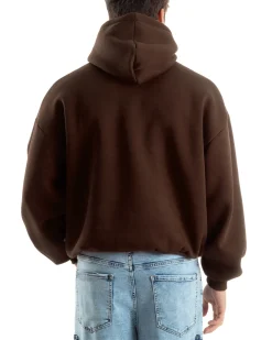 Felpa Con Cappuccio Uomo Boxy Fit Basic Felpata Comoda Marrone F3052A