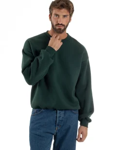 Felpa Girocollo Hoodie Boxy Fit Basic Felpata Verde F3057A