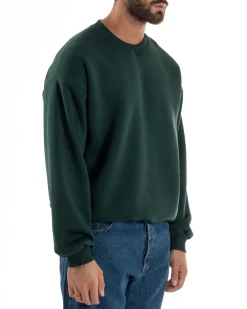 Felpa Girocollo Hoodie Boxy Fit Basic Felpata Verde F3057A