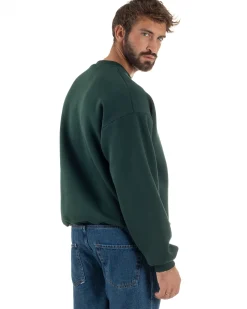 Felpa Girocollo Hoodie Boxy Fit Basic Felpata Verde F3057A