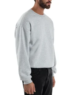 Felpa Girocollo Hoodie Boxy Fit Basic Felpata Grigio Chiaro F3053A