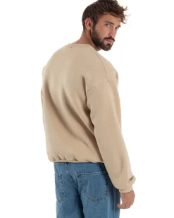 Felpa Girocollo Hoodie Boxy Fit Basic Felpata Beige F3056A