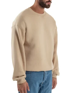 Felpa Girocollo Hoodie Boxy Fit Basic Felpata Beige F3056A