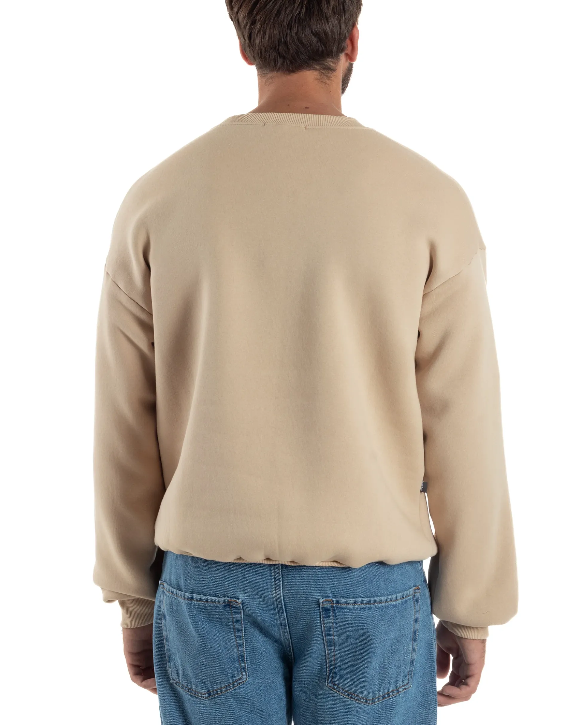 Felpa Girocollo Hoodie Boxy Fit Basic Felpata Beige F3056A
