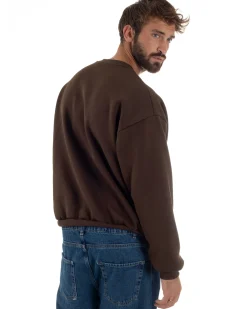 Felpa Girocollo Hoodie Boxy Fit Basic Felpata Marrone F3058A