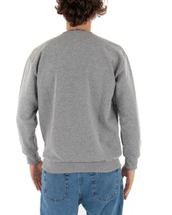 Felpa Girocollo Uomo Basic Tinta Unita Grigio Comoda Relaxed Fit Garzata Leggera GIOSAL-F2859A