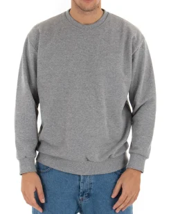 Felpa Girocollo Uomo Basic Tinta Unita Grigio Comoda Relaxed Fit Garzata Leggera GIOSAL-F2859A