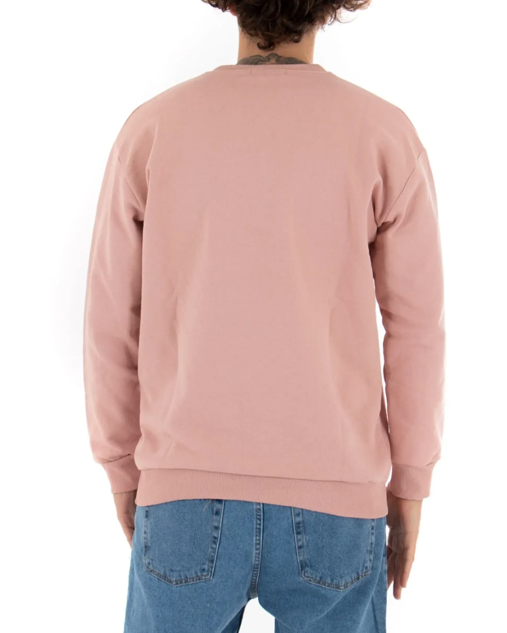 Felpa Girocollo Uomo Basic Tinta Unita Rosa Comoda Relaxed Fit Garzata Leggera GIOSAL-F2854A