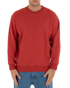 Felpa Girocollo Uomo Basic Tinta Unita Mattone Comoda Relaxed Fit Garzata Leggera GIOSAL-F2855A