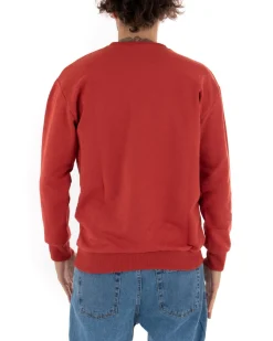 Felpa Girocollo Uomo Basic Tinta Unita Mattone Comoda Relaxed Fit Garzata Leggera GIOSAL-F2855A