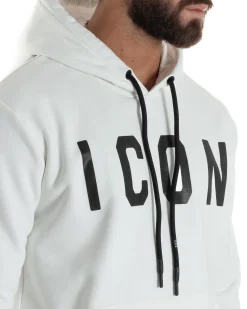 Felpa Uomo Cappuccio Marsupio Stampa Regular Fit Basic Bianco ICON ICUF2W6F005