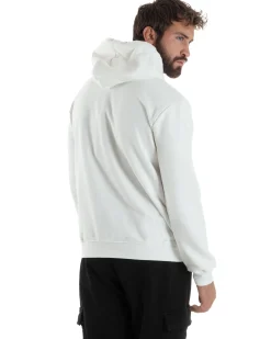 Felpa Uomo Cappuccio Marsupio Stampa Regular Fit Basic Bianco ICON ICUF2W6F005