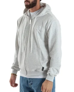 Felpa Uomo Cappuccio Zip Marsupio Stampa Regular Fit Basic Grigio Chiaro ICON ICUF2W6F007
