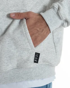 Felpa Uomo Cappuccio Zip Marsupio Stampa Regular Fit Basic Grigio Chiaro ICON ICUF2W6F007