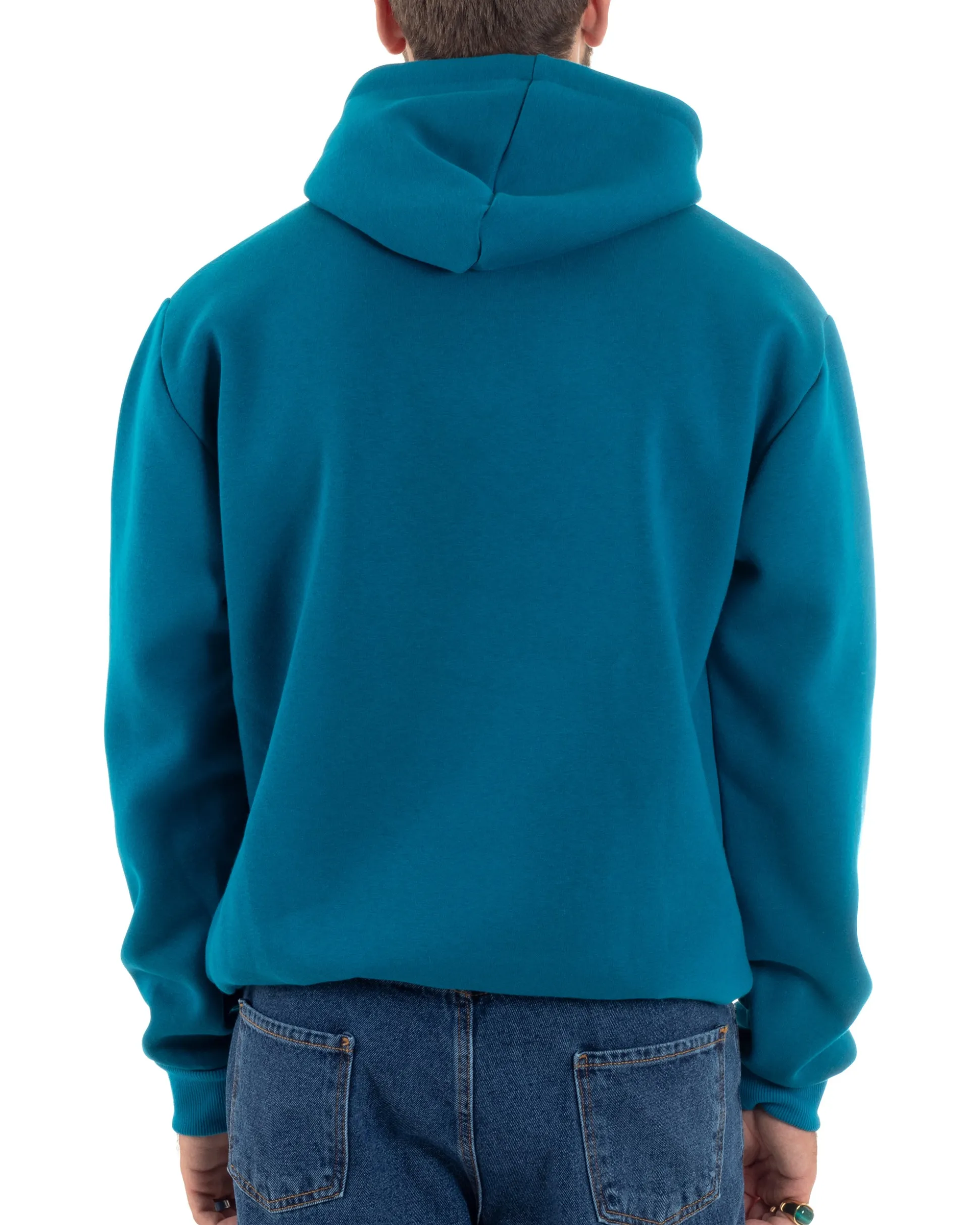 Felpa Uomo Con Cappuccio E Tascone Stampa Oversize Basic Cotone Felpato Comodo Ottanio GIOSAL-F3027A