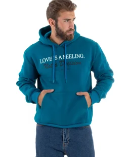 Felpa Uomo Con Cappuccio E Tascone Stampa Oversize Basic Cotone Felpato Comodo Ottanio GIOSAL-F3027A