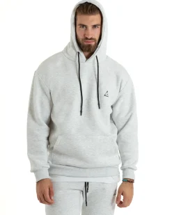 Felpa Uomo Con Cappuccio Maglia Felpata Basic Tinta Unita Bianco Regular Fit GIOSAL-F3020A