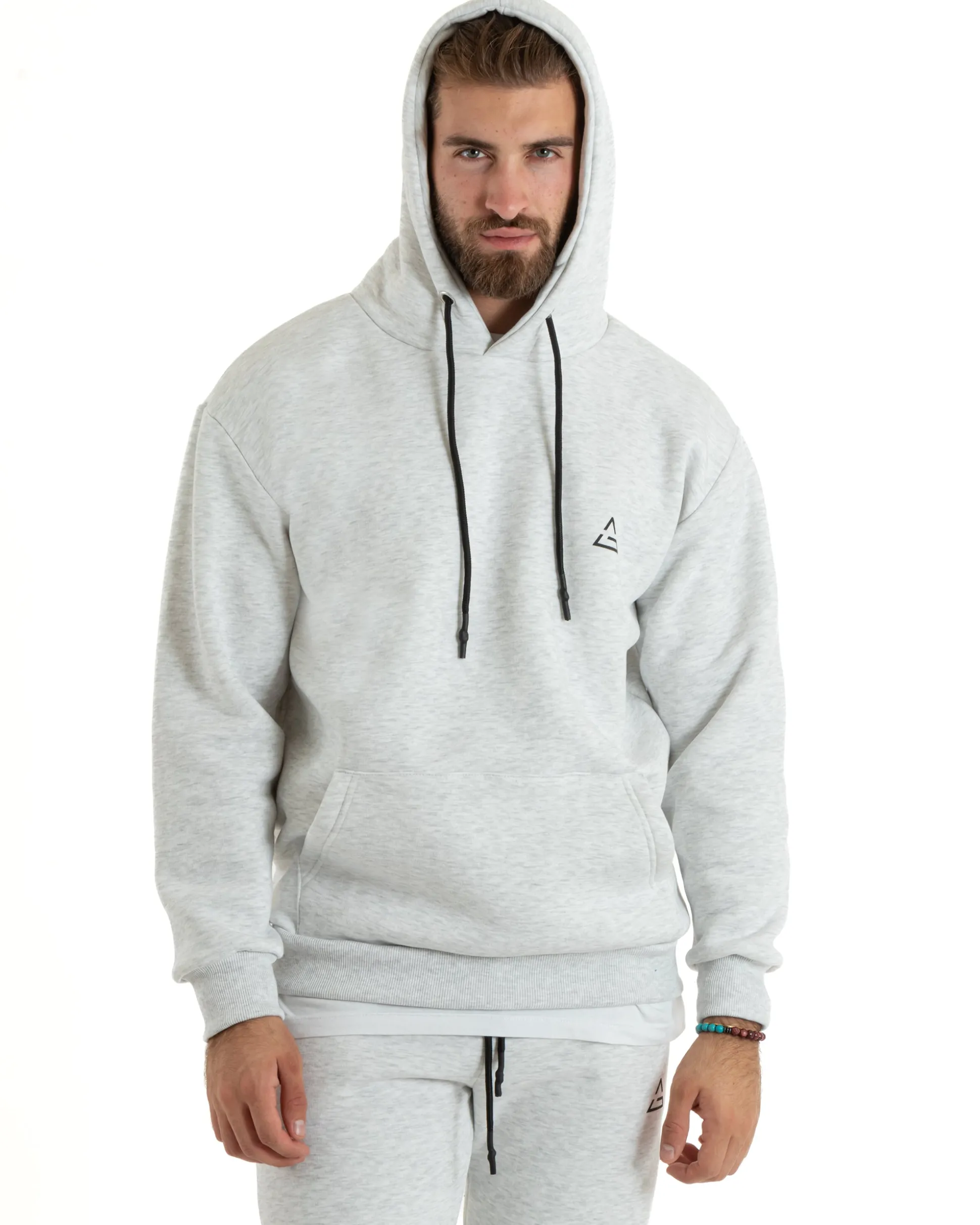 Felpa Uomo Con Cappuccio Maglia Felpata Basic Tinta Unita Bianco Regular Fit GIOSAL-F3020A