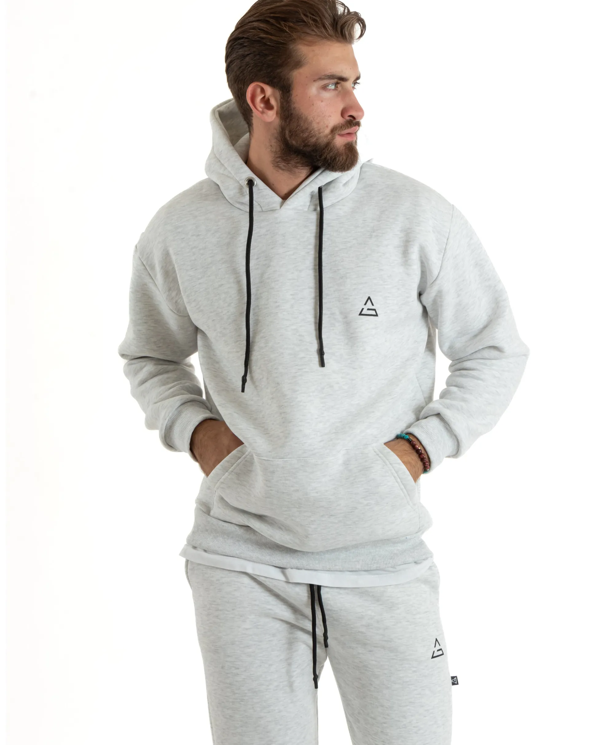 Felpa Uomo Con Cappuccio Maglia Felpata Basic Tinta Unita Bianco Regular Fit GIOSAL-F3020A