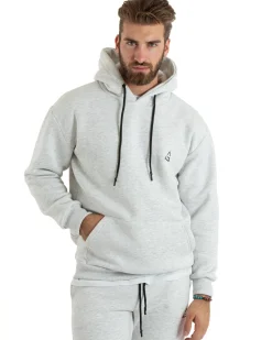 Felpa Uomo Con Cappuccio Maglia Felpata Basic Tinta Unita Bianco Regular Fit GIOSAL-F3020A