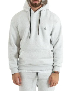 Felpa Uomo Con Cappuccio Maglia Felpata Basic Tinta Unita Bianco Regular Fit GIOSAL-F3020A